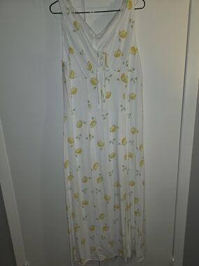 Crystal Doll White Maxi Dress with Yellow Lemon Print